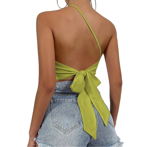 Shein Women Tops Sexy Plain One Shoulder null Olive Green & Blue NWOT - Picture 11 of 12